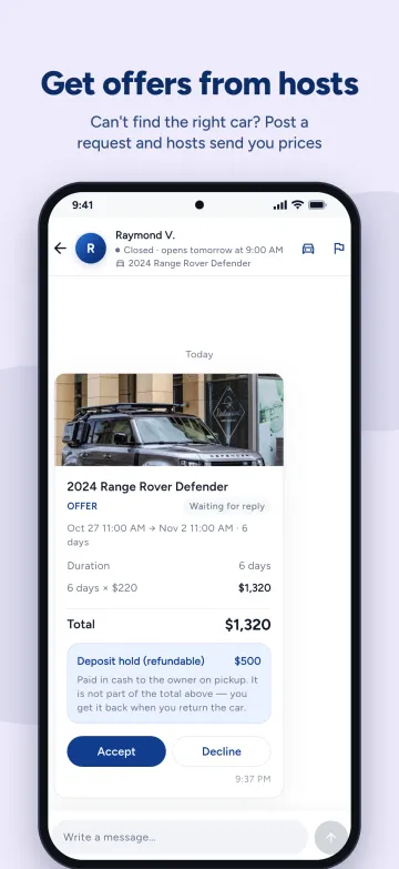 Offre de prix d'un loueur en réponse à une demande de voiture dans l'application AutoRent LB